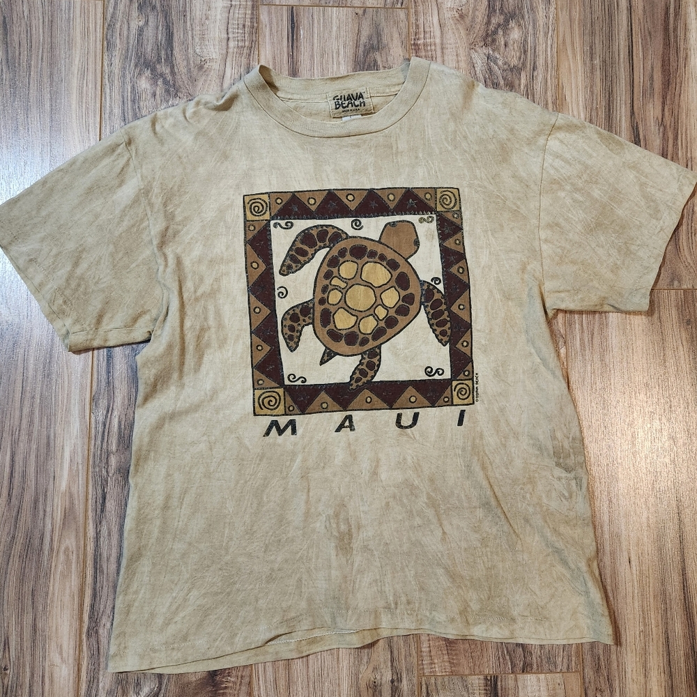 Vintage 90s Maui Beige Turtle Tortoise Tee